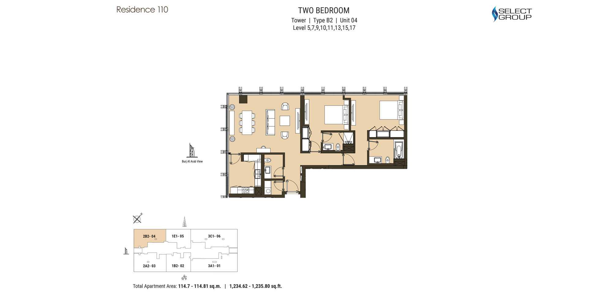 Type B2, Unit 04, Level 05, 07, 09, 10, 11, 13, 15, 17